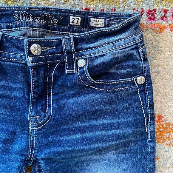 Miss Me Rhinestone Sequin Mid-Rise Skinny Jeans - Picture 4 of 13